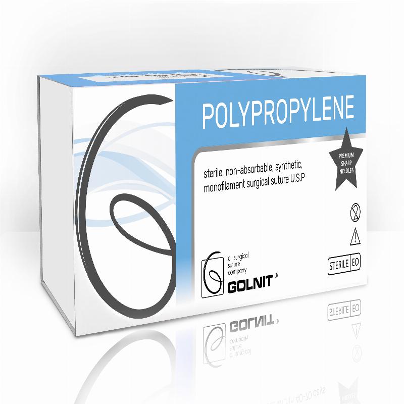 Поліпропілен шовний матеріал USP(EP): 5/0 (1,0), Голка: Колюча 15мм, 1/2 кола, Двох-голкова, Нитка: 75см